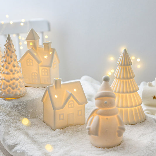 Cross-border Christmas Decoration Ceramic Luminous Snowman Christmas Tree Desktop Decorations Christmas Gifts Christmas Decoration Ornaments
