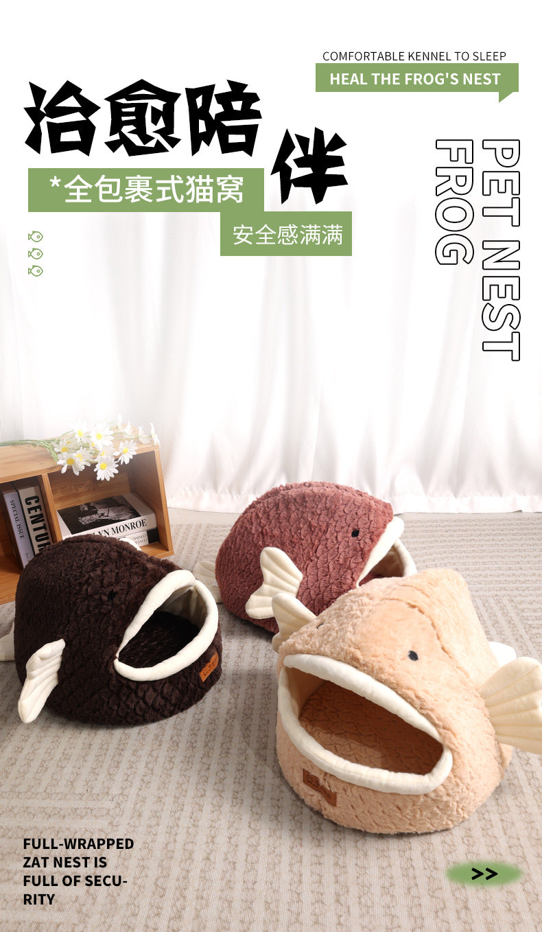 Amazon Cat Nest Autumn and Winter Warm Drilled Hole Dog Nest Pet Cage Sponge Striped Pet Nest Semi-closed Cross-border Exclusive
