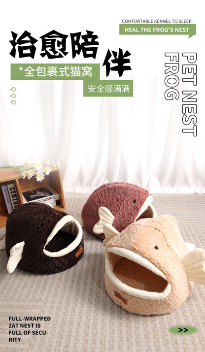 Amazon Cat Nest Autumn and Winter Warm Drilled Hole Dog Nest Pet Cage Sponge Striped Pet Nest Semi-closed Cross-border Exclusive
