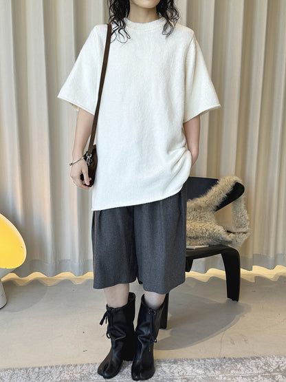 Louvre Early Spring New Korean Style Simple Round Neck Knitted Slightly Curled Sweater Soft and Comfortable Casual Top for Women