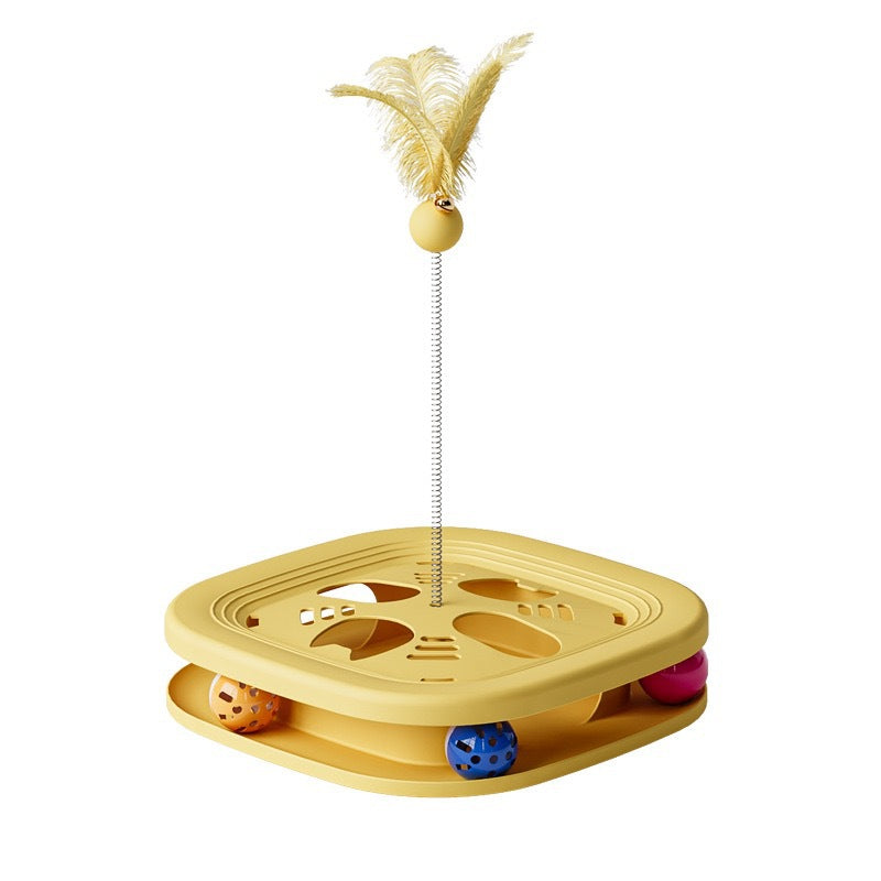Cat Toy Interactive Play Tray Self-Entertainment Boredom-Relief Cat Toy Feather Bell Cat Teaser Stick Pet Educational Toy