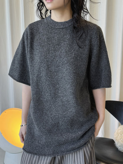 Louvre Early Spring New Korean Style Simple Round Neck Knitted Slightly Curled Sweater Soft and Comfortable Casual Top for Women