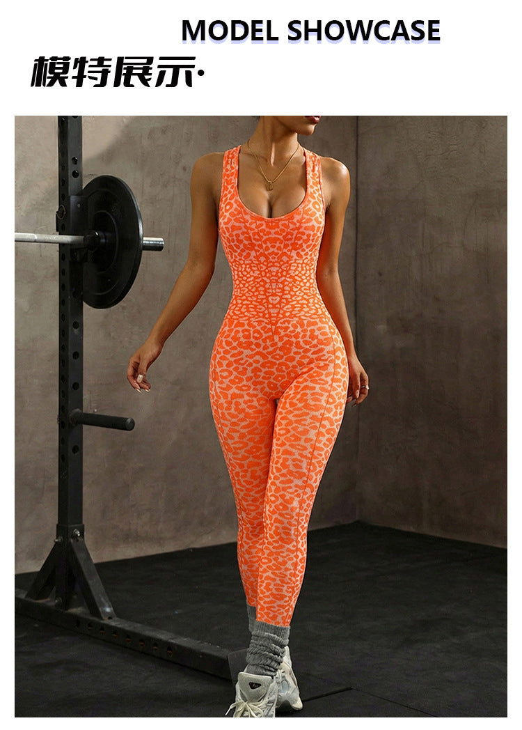 Popular Yoga Jumpsuit with Open Back and Cross-Tie Design, High-Elastic Tight-Fitting Sports Yoga Jumpsuit for Women