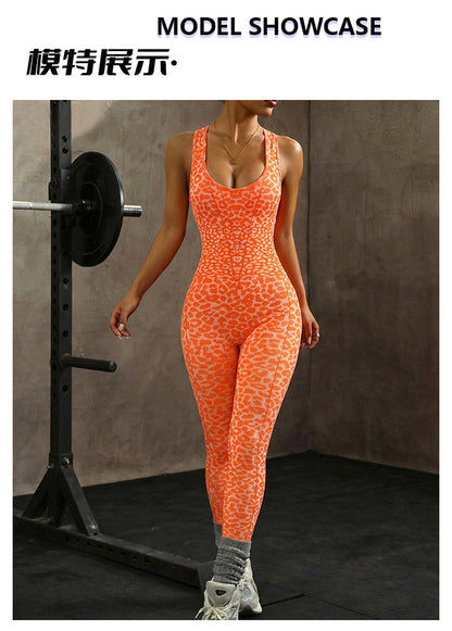 Popular Yoga Jumpsuit with Open Back and Cross-Tie Design, High-Elastic Tight-Fitting Sports Yoga Jumpsuit for Women