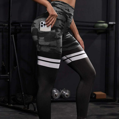 European and American Best-Selling Seamless Camouflage Flap Pocket Pants Butt Lifting Fitness Pants Tummy Control Tight High Waist Peach Butt Yoga Pants