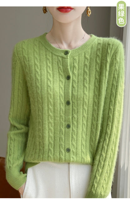 Spring and Autumn Round Neck Sweater Women's 2025 New Single-Breasted Jacket Solid Color Twist Cardigan Western Style Sweater Outerwear