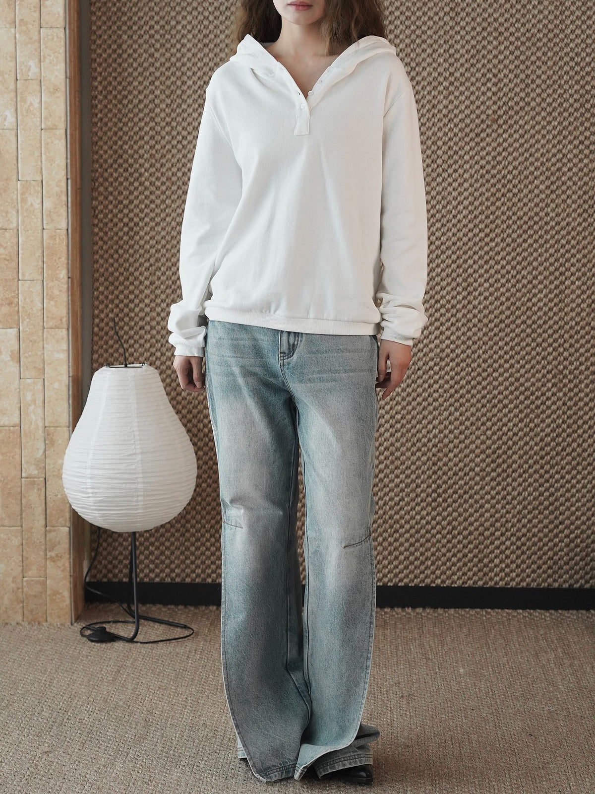 Louvre Winter New Korean Style Simple and Relaxed Half-Cardigan Hooded Long-Sleeved Sweatshirt Silhouette Loose Top for Women