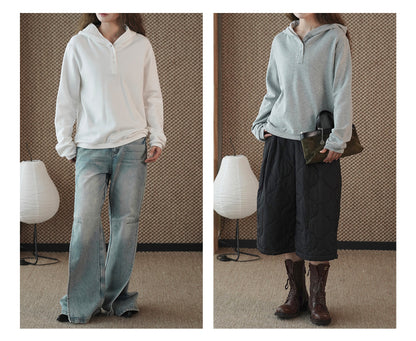 Louvre Winter New Korean Style Simple and Relaxed Half-Cardigan Hooded Long-Sleeved Sweatshirt Silhouette Loose Top for Women