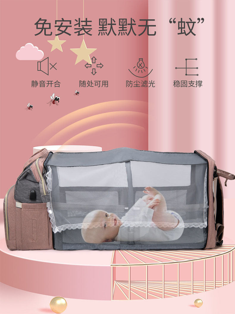 Cross-border Mummy Bag Anti-mosquito Multifunctional Folding Crib Back Milk Bag Travel Large Capacity Dry and Wet Separation Maternal and Baby Bag