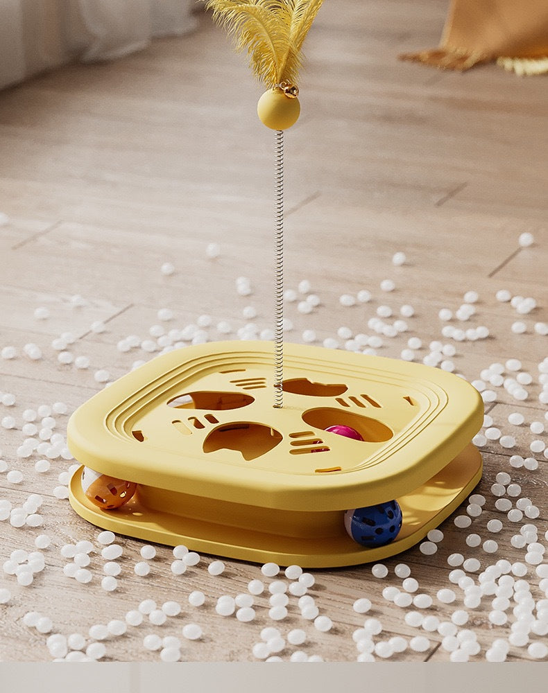 Cat Toy Interactive Play Tray Self-Entertainment Boredom-Relief Cat Toy Feather Bell Cat Teaser Stick Pet Educational Toy