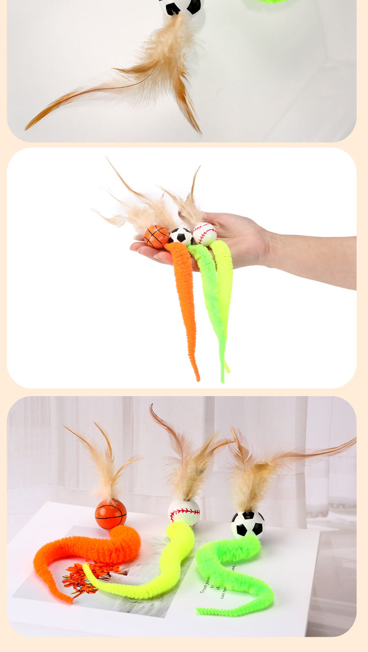 Cat Toy Camphor Wood Pet Debug Ball Feather Fun Cat Stick Caterpillar Self Hi Cat Toy Pet Toy