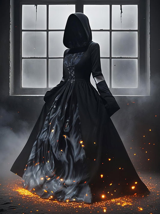 2025 New Halloween Witch Dress Hooded Skeleton Witch Magician Cosplay Stage Performance Costume