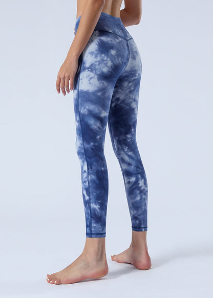 2023 Spring and Summer New Naked Yoga Pants Women's No Embarrassment Line High Waist Hip-lift Tie-dye Yoga Fitness Cropped Pants