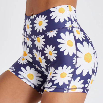 New Cross-Border European and American Fashion Cartoon Printed Shorts High Waist Hip Lifting Sports Fitness Running Yoga Three-Quarter Pants for Women
