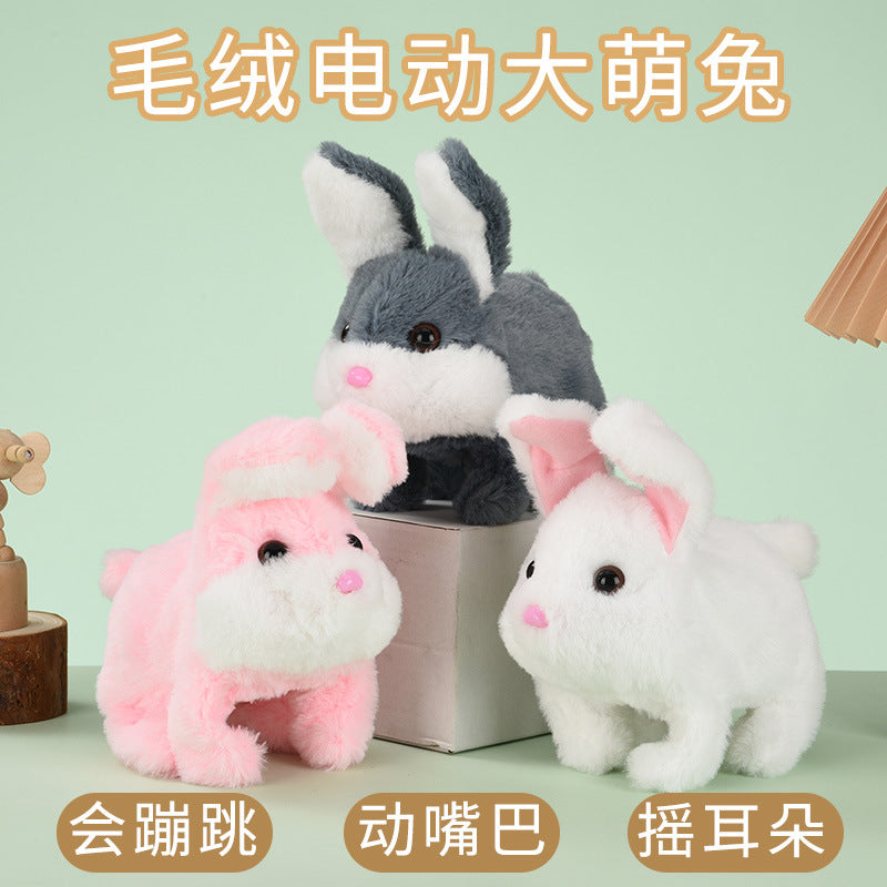 1 Electric Stuffed Rabbit Simulation Pet Can Walk, Bark, Moving Mouth and Shaking Ears Big Cute Rabbit Pet Toy