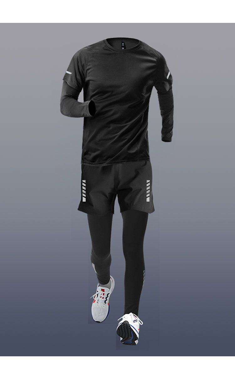 Sports suit Men's Fitness Clothes Summer Tights Thin Ice Silk Quick-drying Short-sleeved Running Shorts Casual Morning Running Clothes