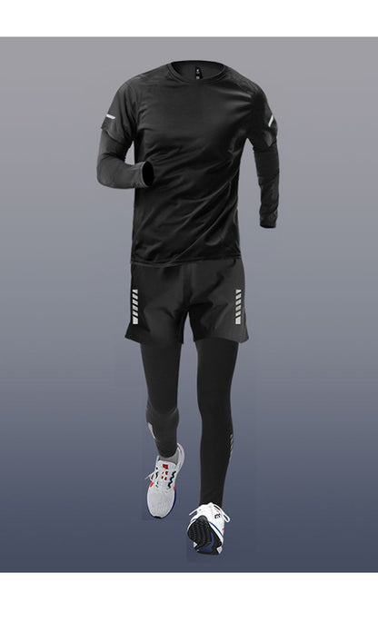 Sports suit Men's Fitness Clothes Summer Tights Thin Ice Silk Quick-drying Short-sleeved Running Shorts Casual Morning Running Clothes