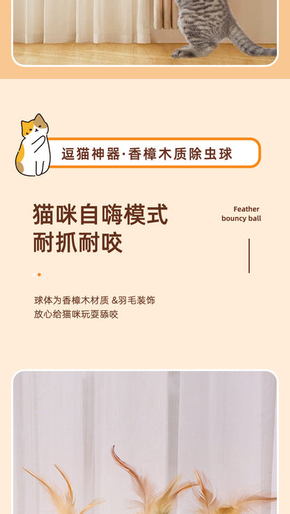Cat Toy Camphor Wood Pet Debug Ball Feather Fun Cat Stick Caterpillar Self Hi Cat Toy Pet Toy