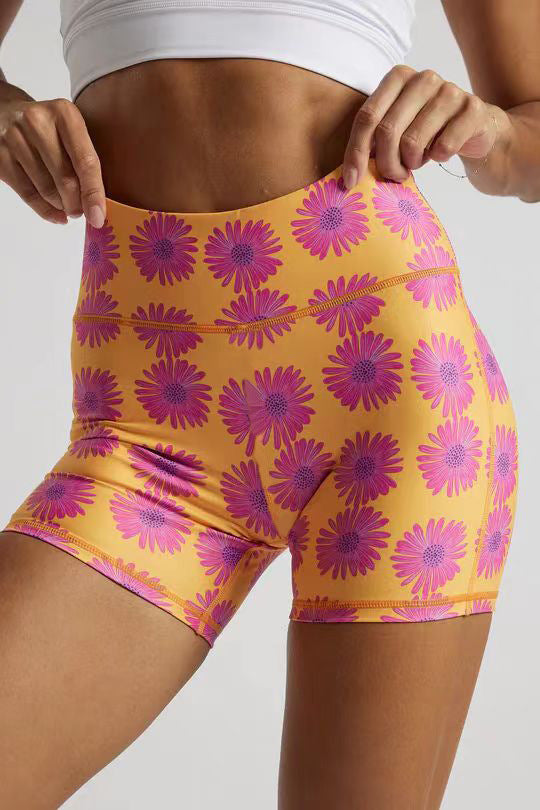 New Cross-Border European and American Fashion Cartoon Printed Shorts High Waist Hip Lifting Sports Fitness Running Yoga Three-Quarter Pants for Women