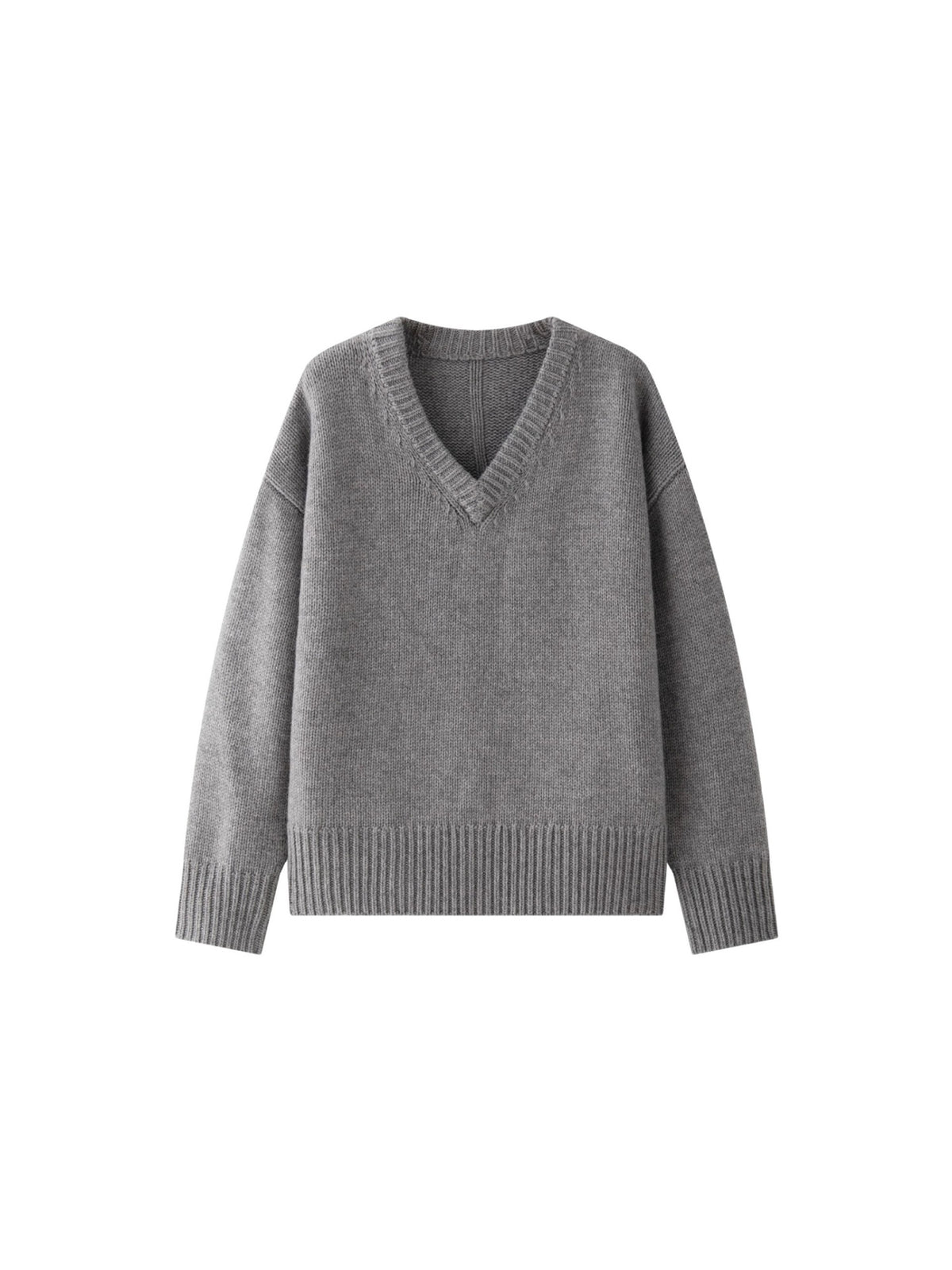 Louvre Winter New French Simple Lazy Wool V Neck Sweater Loose Silhouette Thick Elegant Top for Women