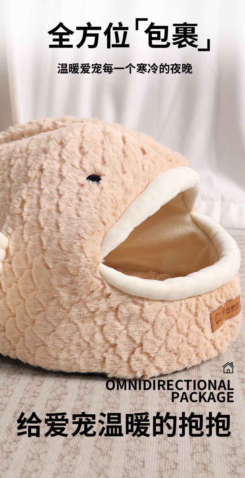 Amazon Cat Nest Autumn and Winter Warm Drilled Hole Dog Nest Pet Cage Sponge Striped Pet Nest Semi-closed Cross-border Exclusive