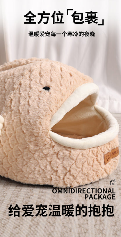 Amazon Cat Nest Autumn and Winter Warm Drilled Hole Dog Nest Pet Cage Sponge Striped Pet Nest Semi-closed Cross-border Exclusive