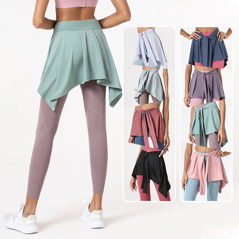 Yoga Hip Covering Skirt Sports Fart Covering Curtain Quick-drying Fitness Skirt Shawl Running Lace-up Anti-light Skirt