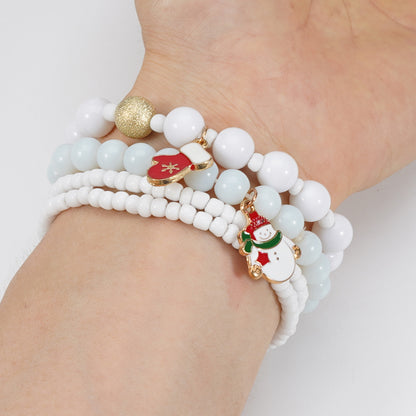 Christmas bracelet elastic rope bracelet snowman snowflake Christmas tree old man deer hat pendant bracelet gift