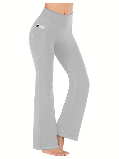 Popular cross-border Amazon yoga pants European and American high waist pocket flared wide leg sexy running pants women's hip lifting wicking