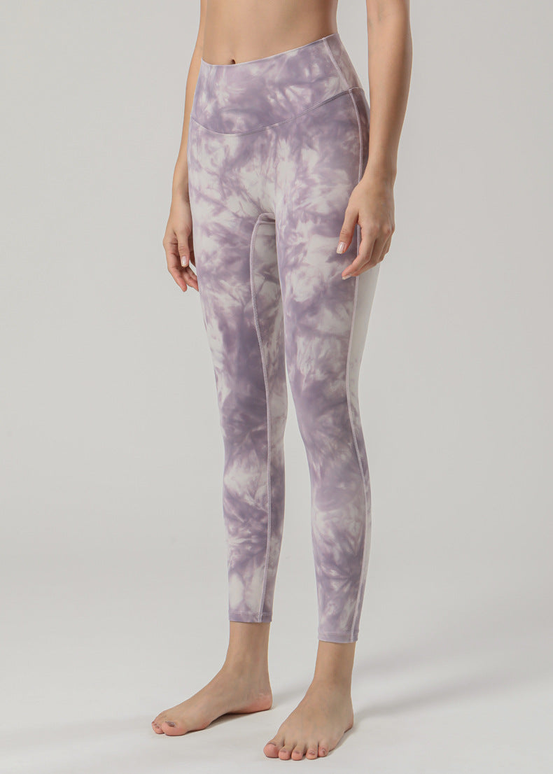 2023 Spring and Summer New Naked Yoga Pants Women's No Embarrassment Line High Waist Hip-lift Tie-dye Yoga Fitness Cropped Pants