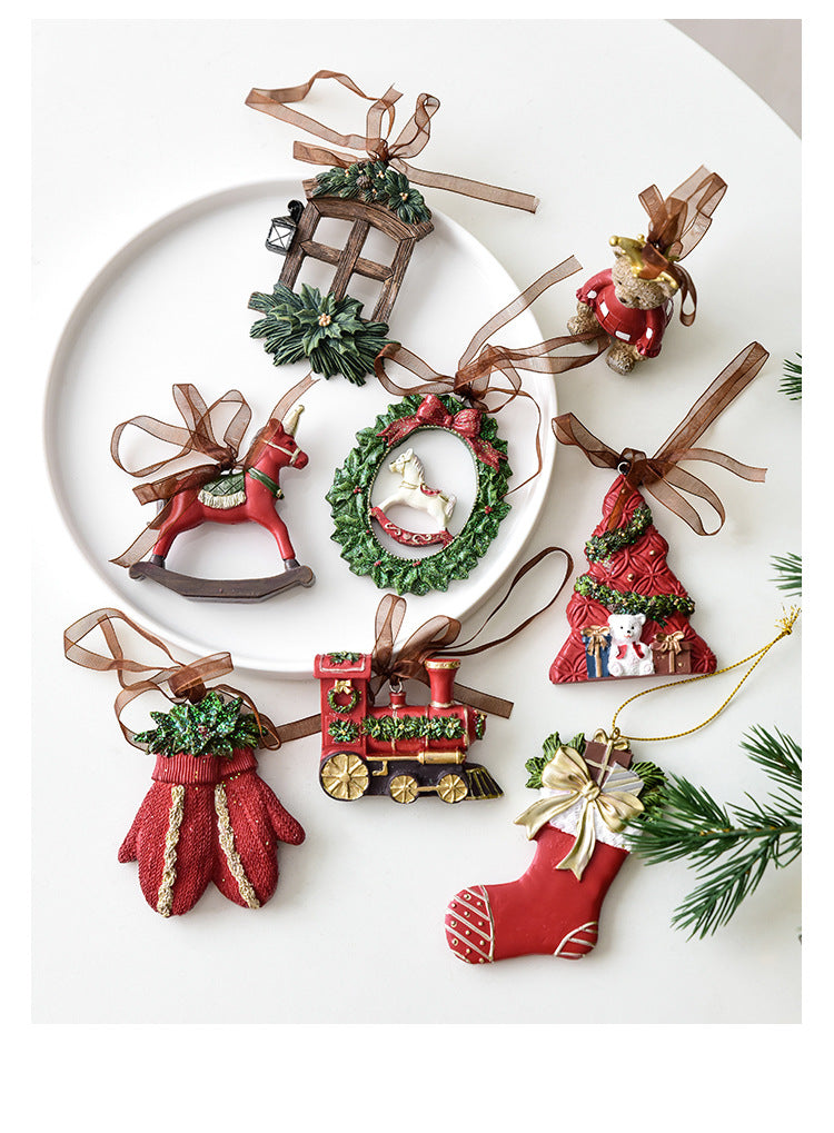 Nuchi Cross-Border Retro Resin Christmas Tree Ornaments Christmas Decoration Wreath Hanging Decorations Christmas Decoration Gifts