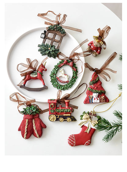 Nuchi Cross-Border Retro Resin Christmas Tree Ornaments Christmas Decoration Wreath Hanging Decorations Christmas Decoration Gifts