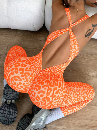 Popular Yoga Jumpsuit with Open Back and Cross-Tie Design, High-Elastic Tight-Fitting Sports Yoga Jumpsuit for Women