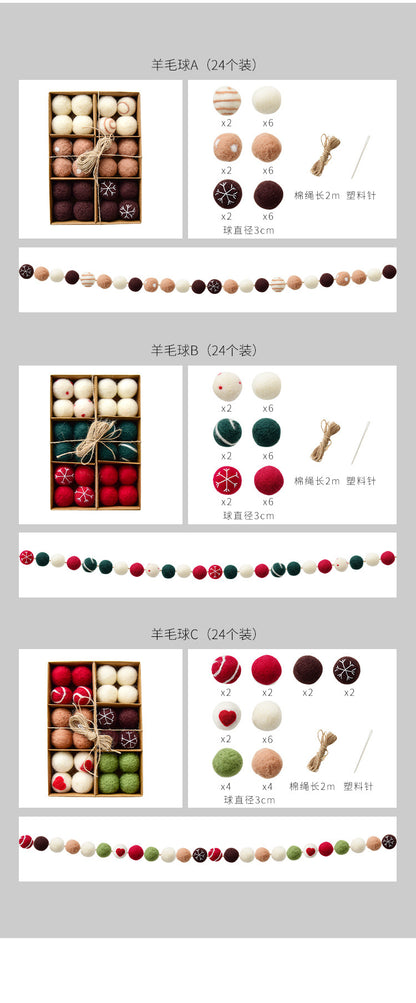 NUCHI Cross Border Christmas Decorations Wool Felt 24 Pieces suit Christmas Ball Christmas Scene Decorations Pendant