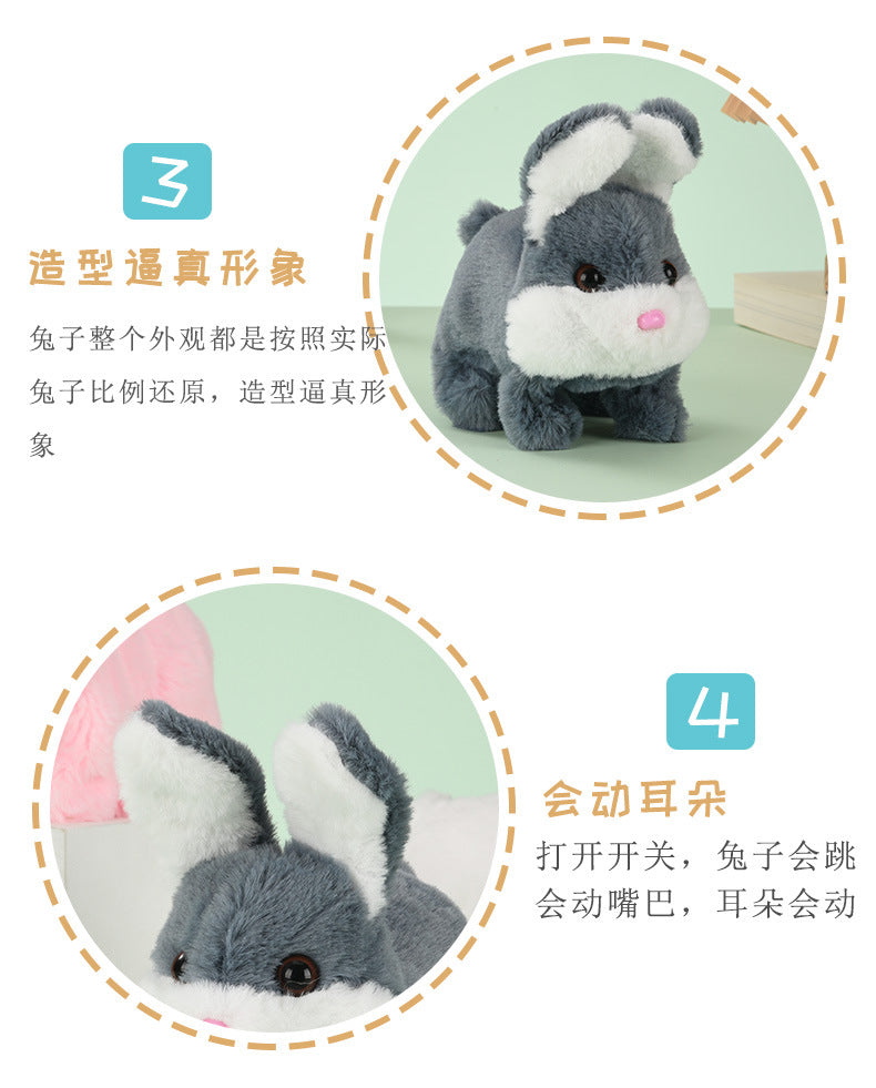 1 Electric Stuffed Rabbit Simulation Pet Can Walk, Bark, Moving Mouth and Shaking Ears Big Cute Rabbit Pet Toy