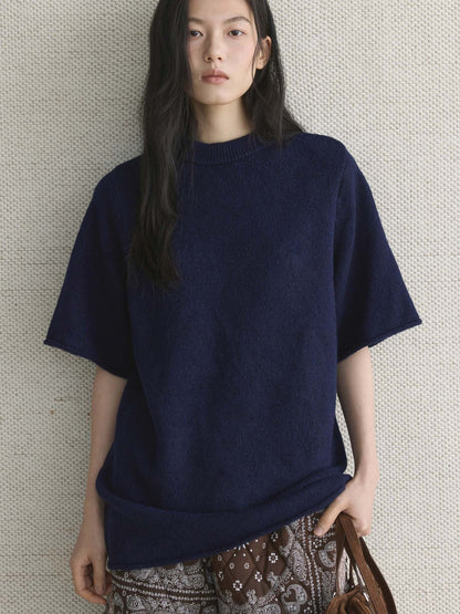 Louvre Early Spring New Korean Style Simple Round Neck Knitted Slightly Curled Sweater Soft and Comfortable Casual Top for Women