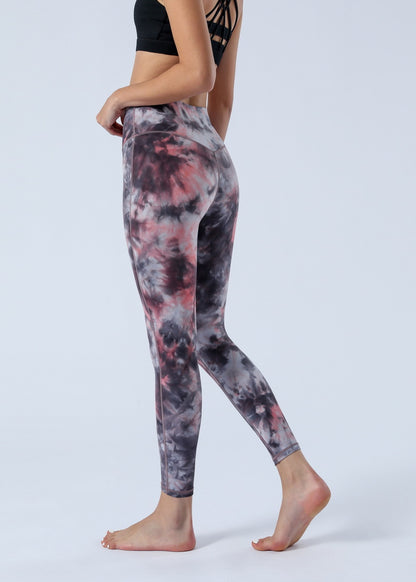 2023 Spring and Summer New Naked Yoga Pants Women's No Embarrassment Line High Waist Hip-lift Tie-dye Yoga Fitness Cropped Pants