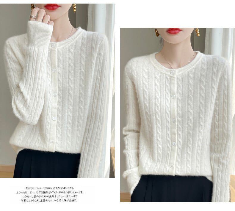 Spring and Autumn Round Neck Sweater Women's 2025 New Single-Breasted Jacket Solid Color Twist Cardigan Western Style Sweater Outerwear