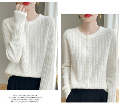 Spring and Autumn Round Neck Sweater Women's 2025 New Single-Breasted Jacket Solid Color Twist Cardigan Western Style Sweater Outerwear