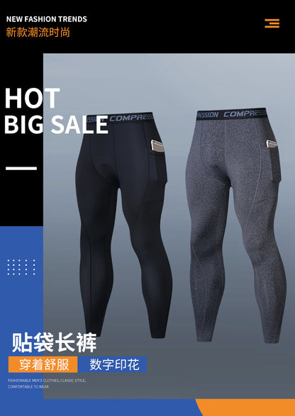 Patch Pocket Tight Pants Warm Fitness Pants Men's Quick-Drying Breathable Compression Pants Outdoor Cycling Running Leggings Sports Pants