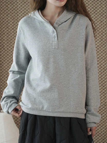 Louvre Winter New Korean Style Simple and Relaxed Half-Cardigan Hooded Long-Sleeved Sweatshirt Silhouette Loose Top for Women