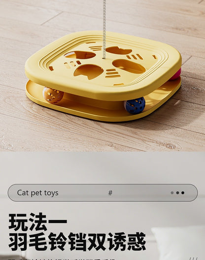 Cat Toy Interactive Play Tray Self-Entertainment Boredom-Relief Cat Toy Feather Bell Cat Teaser Stick Pet Educational Toy