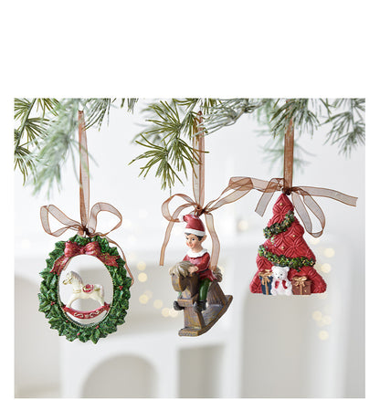 Nuchi Cross-Border Retro Resin Christmas Tree Ornaments Christmas Decoration Wreath Hanging Decorations Christmas Decoration Gifts