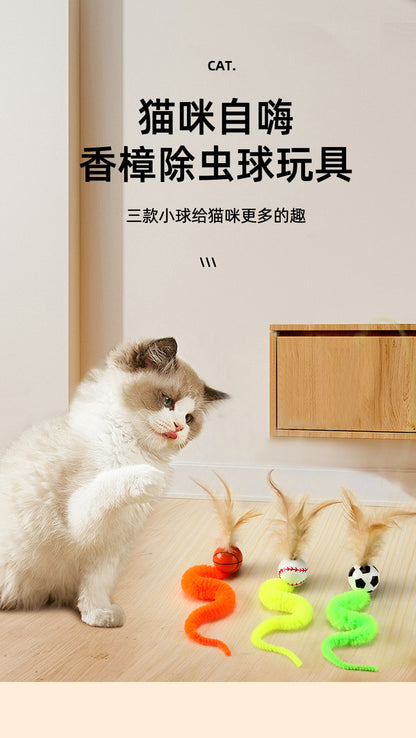 Cat Toy Camphor Wood Pet Debug Ball Feather Fun Cat Stick Caterpillar Self Hi Cat Toy Pet Toy