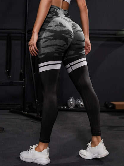 European and American Best-Selling Seamless Camouflage Flap Pocket Pants Butt Lifting Fitness Pants Tummy Control Tight High Waist Peach Butt Yoga Pants