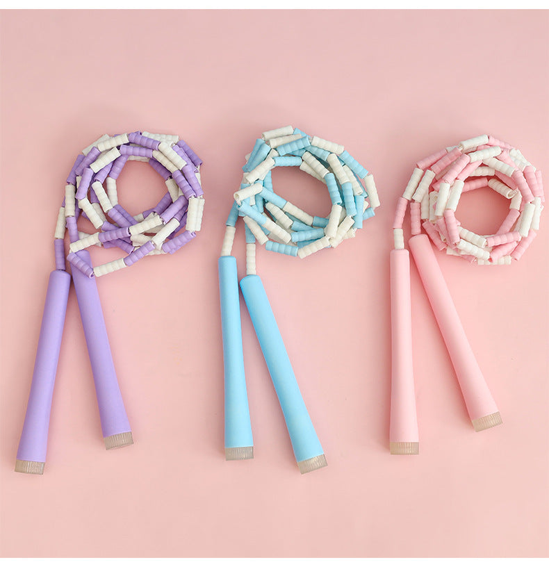 Children's Bamboo Skipping Rope Soft Beads Kindergarten Beginners Knot-Free Adjustable Skipping Rope High-Value Sports Goods Wholesale