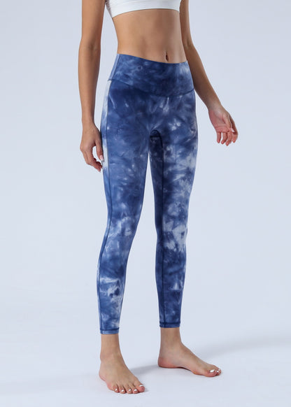 2023 Spring and Summer New Naked Yoga Pants Women's No Embarrassment Line High Waist Hip-lift Tie-dye Yoga Fitness Cropped Pants