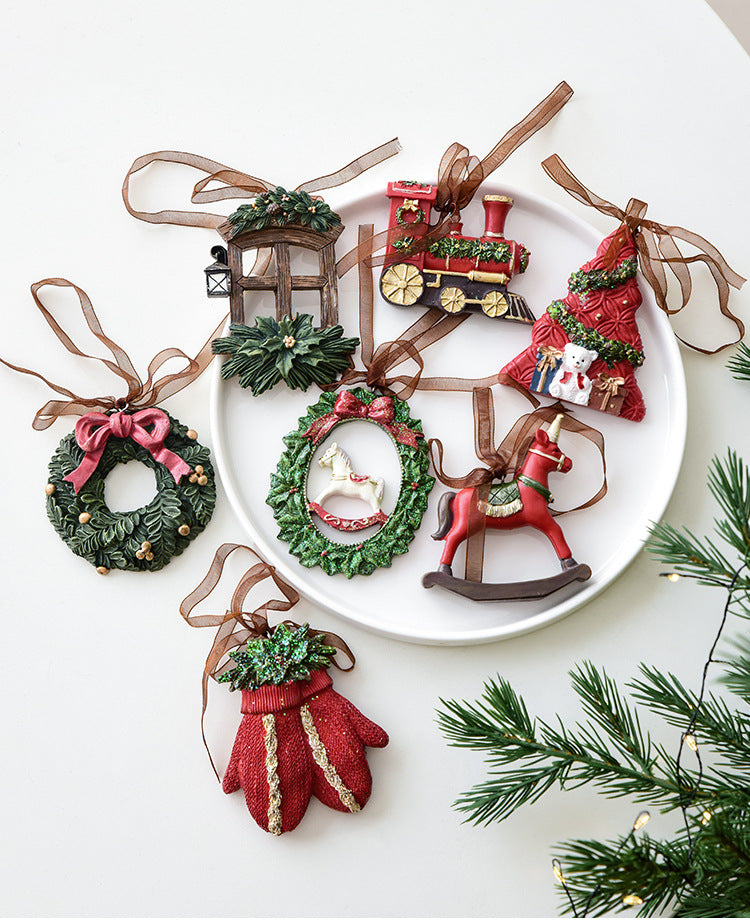 Nuchi Cross-Border Retro Resin Christmas Tree Ornaments Christmas Decoration Wreath Hanging Decorations Christmas Decoration Gifts
