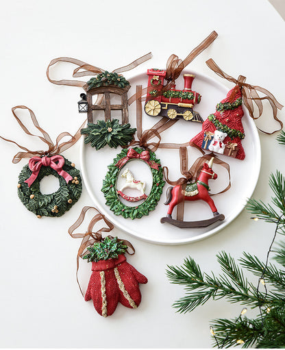 Nuchi Cross-Border Retro Resin Christmas Tree Ornaments Christmas Decoration Wreath Hanging Decorations Christmas Decoration Gifts