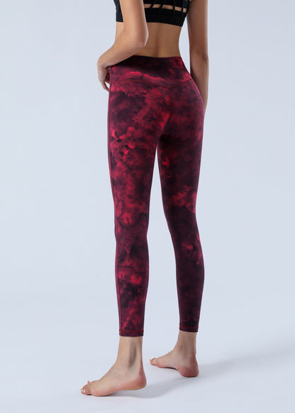 2023 Spring and Summer New Naked Yoga Pants Women's No Embarrassment Line High Waist Hip-lift Tie-dye Yoga Fitness Cropped Pants